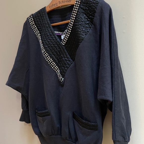 Marcy and Co Paris France, Medium  top, black rhinestone blouse, French clothes - Picture 2 of 11